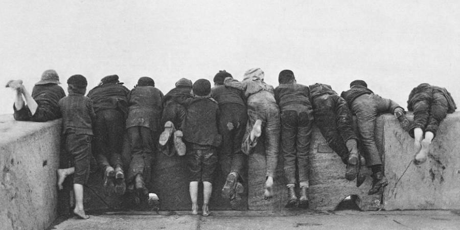 barefoot boys at Whitby harbor