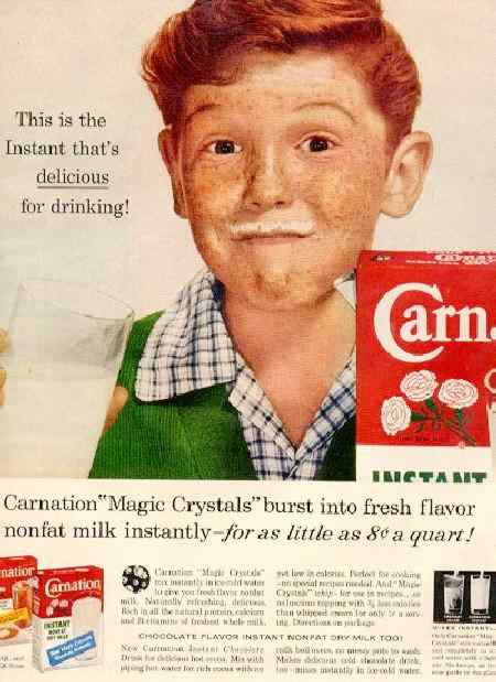 advertisements showing boys' clothing -- Carnation instant milk 1950s